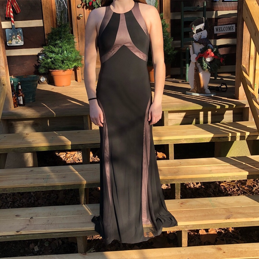Black/Shear Nude Prom Dress (size 10–fits like 8)